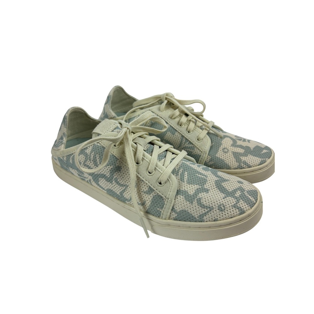OluKai Pehuea Li Blue Floral Mesh Lace Up Sneakers Coastal Tropical Size 7.5